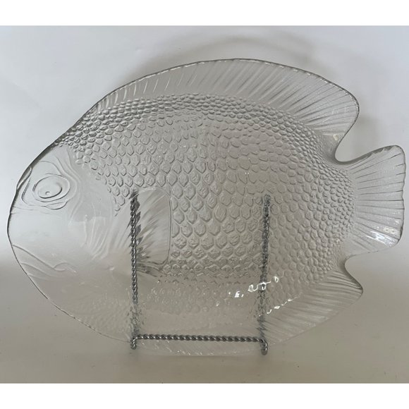 Glass Fish Platter Large 15" x 12.5" Vintage Arcoroc France Serving Dish - Picture 2 of 11